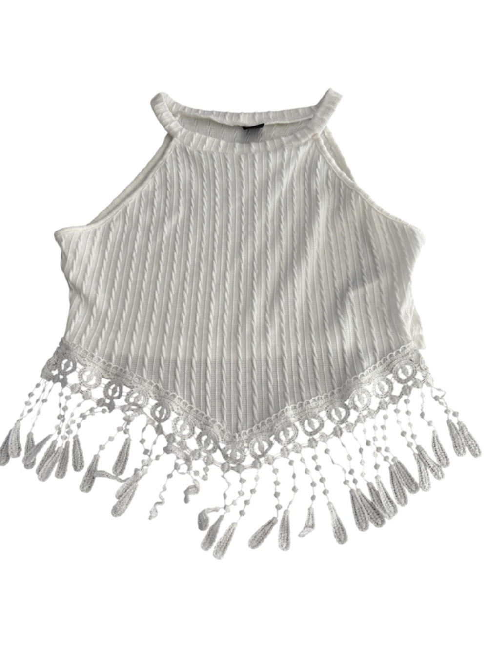 White Crochet Fringe Halter Festival Y2K Cropped Tank Top